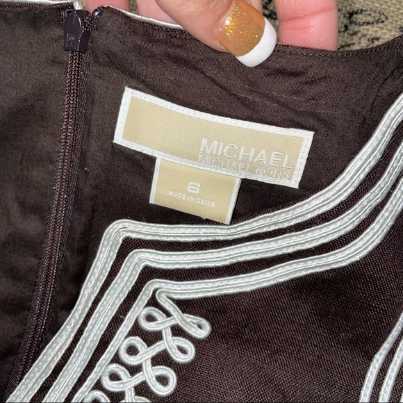 Michael Kors Brown/White Linen V Neck Sleeveless Dress Size 6 - Picture 9 of 12